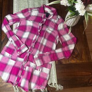 American Eagle Outfitters Women's Pink Plaid Button Down Shirt Size S/2